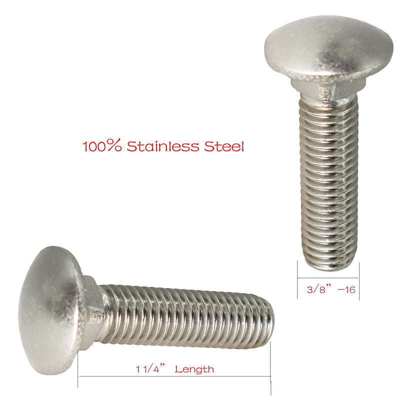 SANTIE 3/8"-16 x 1-1/4" 18-8 Stainless Steel Carriage Bolts (25 Pieces) 3/8"-16 X 1-1/4"(25pc)