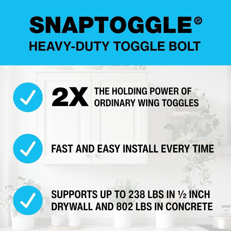 TOGGLER SNAPTOGGLE Heavy-Duty Drywall Toggle Bolt – 3/16"-24 UNC Zinc-Plated Anchor for Hollow Walls, Plaster & Tile – Holds 238 lbs in 1/2" Drywall, Easy Install – 2 Pack (Bolts Included) 20 w/ Round Head Bolts