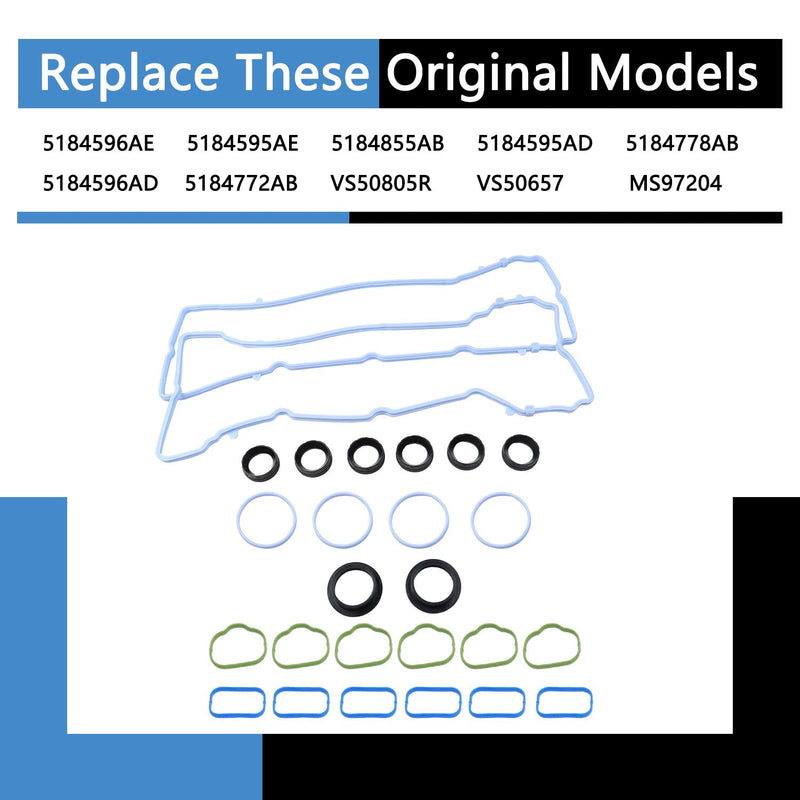 VS50805R Valve Cover Gasket Kit Set MS97204 Compatible with 2011-2020 3.6L V6 Dodge Avenger Challenger Durango Grand Caravan Journey Ram 1500 Cherokee Grand Cherokee Wrangler 200 300