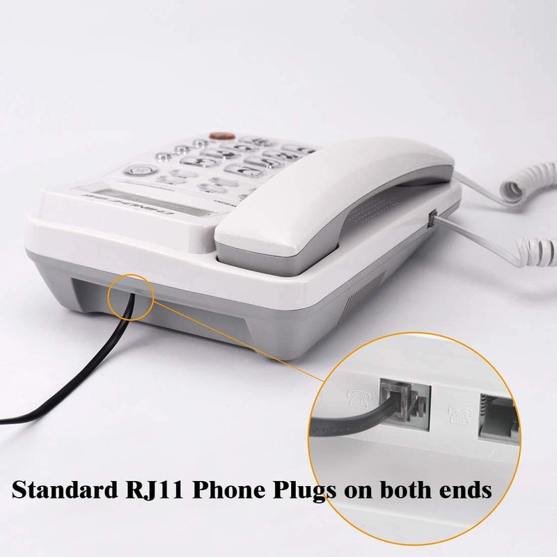 Phone Cord 15FT, Landline Telephone Cable with RJ11 Plug, Includes Telephone Inline Coupler RJ11 Splitter and 10pcs Cable Clips(White) White