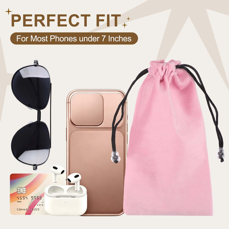 2 Pcs Cell Phone Sleeves (180x100mm) - Soft Phone Storage Pouch Organizer Velvet Drawstring Pouch Bag for Smartphone/Sunglasses/Ski Goggle/Jewelry, Pink 180x100mm 2