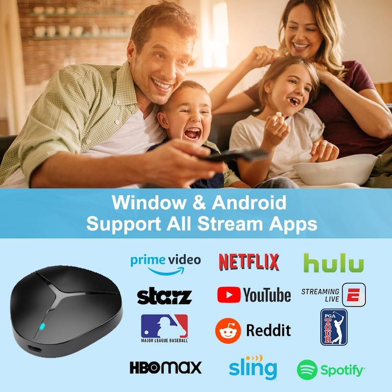 4K Wireless HDMI Display Adapter, WiFi Casting Media Video & Audio Dongle for i-Phone, i-Pad, Android, Mac, Windows Screen Mirror to TV/Projector/Monitor, Support AirPlay, Miracast, DLNA, Black 18cm