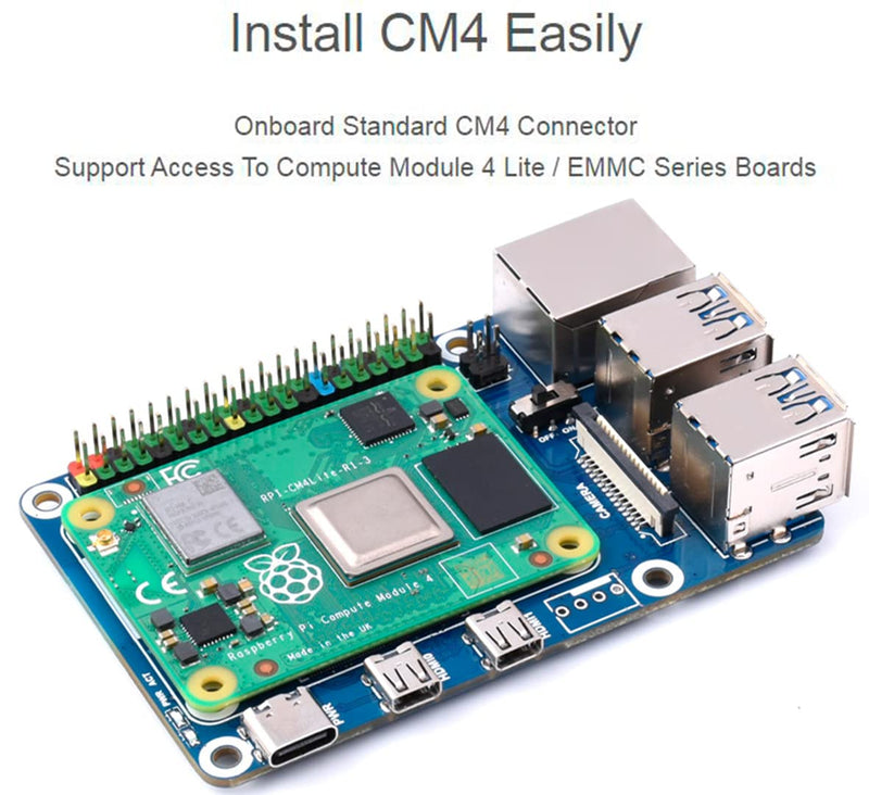Compute Module 4 to Raspberry Pi 4 Adapter, Connect CM4 to Replace Raspberry Pi 4B, Alternative for Pi 4,Onboard 4-ch USB 3.0,RJ45 Gigabit Ethernet Port,PoE Header,Compatible with Pi 4B Series Hats CM4 To Pi 4B