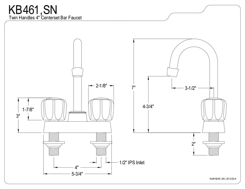 Kingston Brass KB461 Americana Two-Handle 2-Hole Deck Mount Bar Faucet in Polished Chrome
