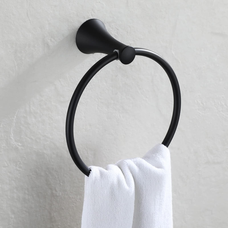 PARLOS Towel Ring Round Closed 7" Diameter for Bathroom & Kitchen | Wall Mount, Brass with Zinc alloy base construction Matte Black