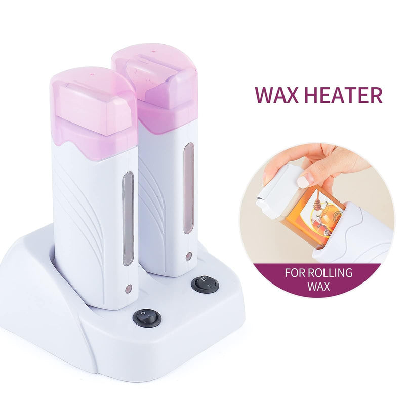 Electric Roll On Wax Warm Machine,Double Wax Roller Heater | Wax melter with wax cartridge for hair removal, with stand,Depilatory Waxing Heater for Home Salon Use Pink