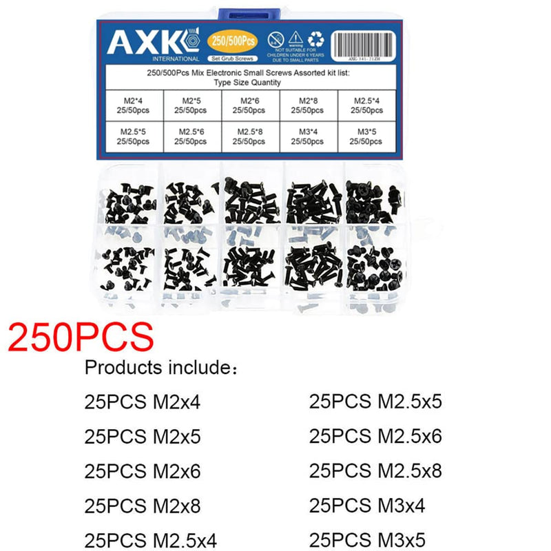 AXK GB819 M2 M2.5 M3 KM Screw Flat Head Phillips Screws Laptop Notebook Screws Set Kit for Computer Small Screw 250Pcs/500Pcs (250) 250