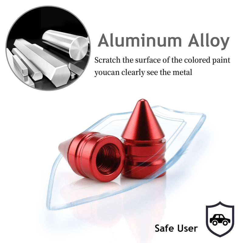 SINGARO Car Tire Valve Caps, 4 Pieces of Universal Aluminum Alloy Tire Trim Accessories Dust Tire Covers for Cars, Trucks, SUVs and Motorcycles(Red) Red