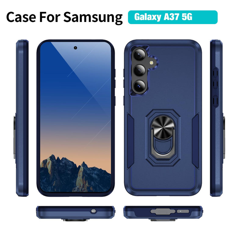 for Samsung Galaxy A37 5G Phone Case [15 FT Military Grade Drop Protection] with 2x Tempered Glass Screen Protector, Heavy-Duty Shockproof Magnetic Kickstand Case for Galaxy A37 5G (Dark Blue) Dark Blue