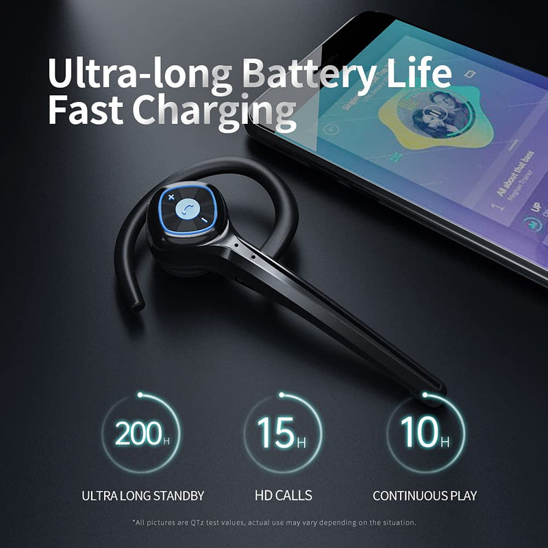 AYI Wireless Bluetooth Earpiece Headphone Dual Noise Cancelling Mic Painless Open-Ear Handsfree Headset Stereo Sound Left/Right Changeable Earhook Earphones for Driving/Business/Gym SM908 SINGLE EAR Black