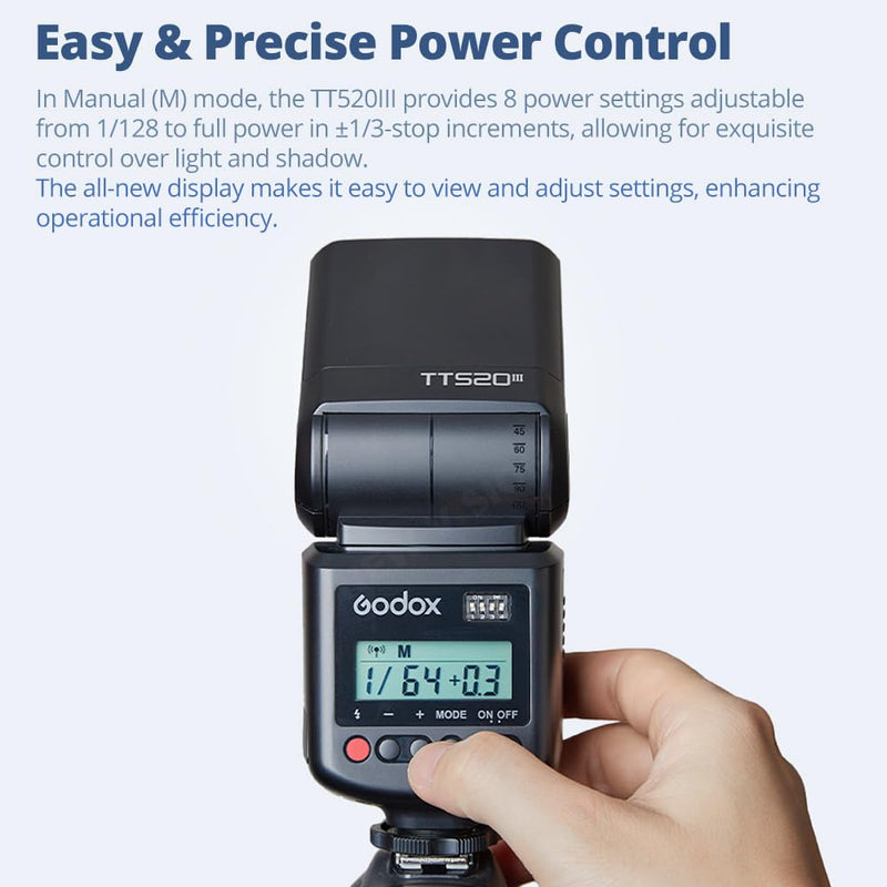 GODOX TT520III Universal Camera Flash Speedlite(TT520II Upgraded) | Built-in Receiver and RT Transmitter,S1/S2 Modes,8 Power Levels,Compatible with Canon Nikon Olympus Fujifilm Panasonic