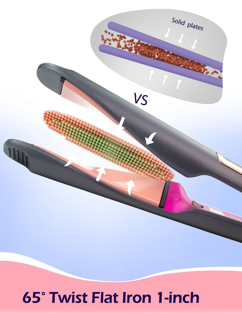 ANGENIL Twist Hair Straighteners and Curler 2 in 1, Flat Iron for Women | Dual Voltage Hair Straighteners Round Hair Curling Iron with Anti Silicone Mat, Multi-Stylers, LCD Display, (130°C-230°C) Twist Hair Straightener_grey