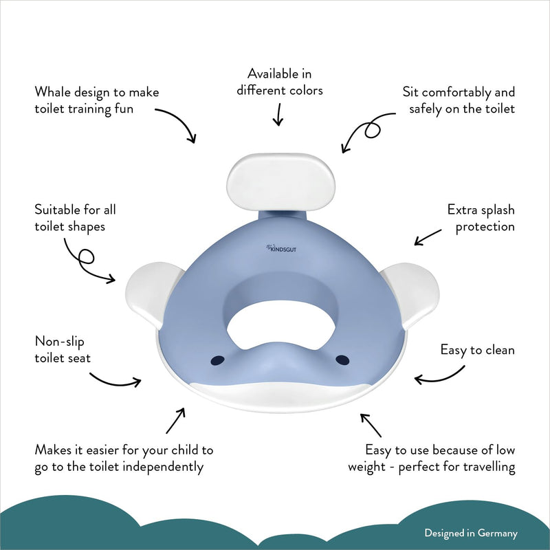 Kindsgut Whale Potty Training Seat for Toddlers – Kids Toilet Seat with Backrest, Non-Slip, Fits Round & Oval Toilet Seats, Designed in Germany, Pigeon blue