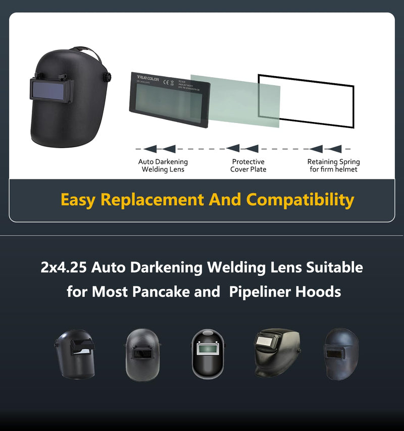 Gold Shade 11 Auto Darkening Welding Lens 2x4 1/4,True Color Blue Welding Lens,True Color Technology,Solar Charging,Fit Most Pancake and Pipeliner Welding Hoods,Auto Darkening Welding Lens 2x4.25 Gold Shade 11