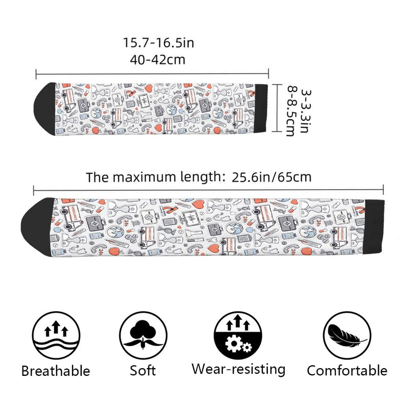 AOYEGO Medical Funny Socks Red Grey Blue Care Hospital Novelty Casual Crew Socks Contrast Color Design for Women Men Gift Medical Pattern