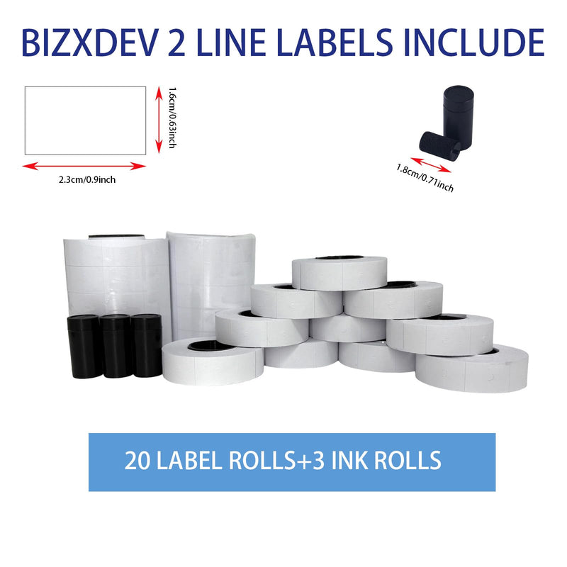 2 Line White Labels 20 Rolls 8000 Blank Price Date Labels with 3 Ink Rolls for BIZXDEV and Most 2 Line Price Guns