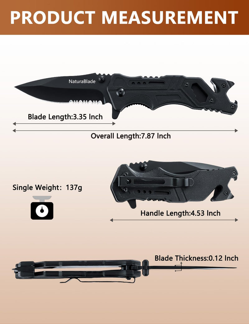 Folding Pocket Knife 440 Stainless Steel G10 Handle,EDC for Men with Seatbelt Cutter,Glass Breaker,Outdoor Camping Hiking Survival Gift