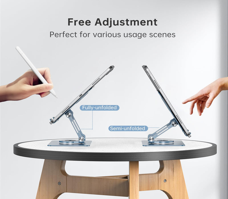Tablet Stand Adjustable with 360° Swivel Base Aluminum Tablet Stand Holder for iPad/Samsung/iPad Pro Air Mini/Galaxy/Switch, Blue