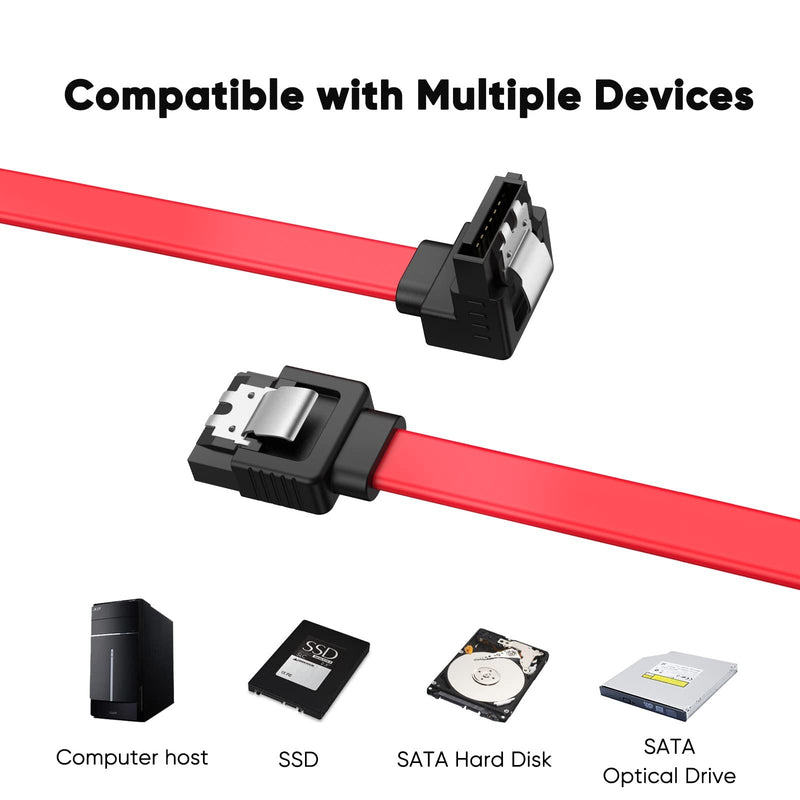 CableCreation SATA III Cable, [2-Pack] 8-Inch/0.6FT SATA III 6.0 Gbps 7pin Female to Downward Right Angle Female Data Cable with Locking Latch, Support for 2.5'' SSD,3.5''HDD Drive, Red 0.6FT 2-Pack/Straight-Angle