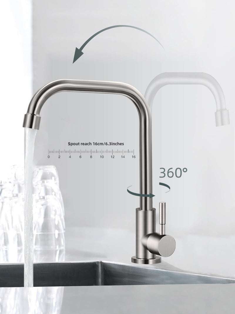 Cold Only Water Faucet Single Hole Kitchen Sink Faucet SUS304 Stainless Steel Brushed Nickel