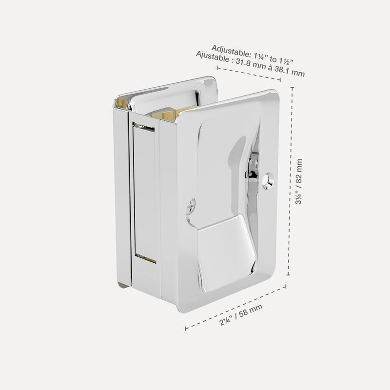Richelieu Hardware 1700CPSBC Onward Pocket Door Pull, Passage Lock, 3 1/4 in (82 mm), Rectangular, Chrome