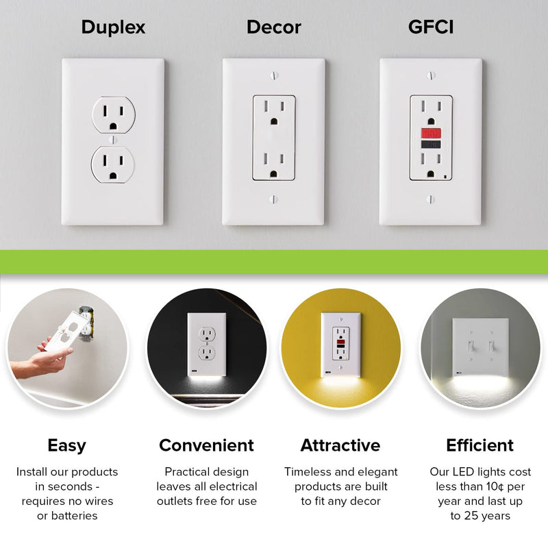2 Pack - SnapPower GuideLight [For Duplex Outlets] - Replaces Plug-In Night Light - Electrical Receptacle Wall Plate With LED Night Lights - Auto On/Off Sensor - (Duplex, Light Almond)