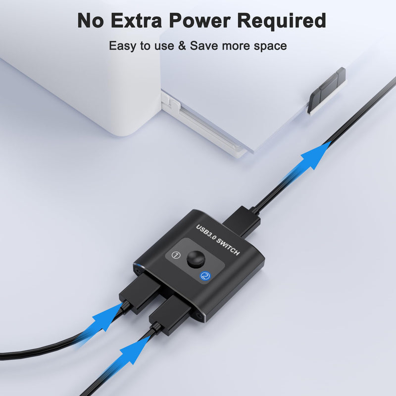 USB 3.0 Switch Selector - Bi-Directional 1 in 2 Out/ 2 in 1 Out, Share USB Devices Between 2 Computers for Printer, Keyboard, Scanner, Mouse - Compatible with Mac/Win/Linux USB Switch
