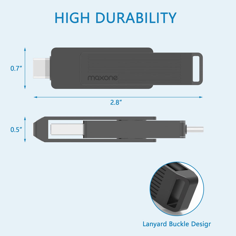 Maxone External 512GB Portable Solid State Flash Drive, USB Type C Both 3.2 Tech - 2 in 1 Dual Drive Memory Stick Super Speed.Optimal Speeds Up to 600MB/s Read, 550MB/s Write.
