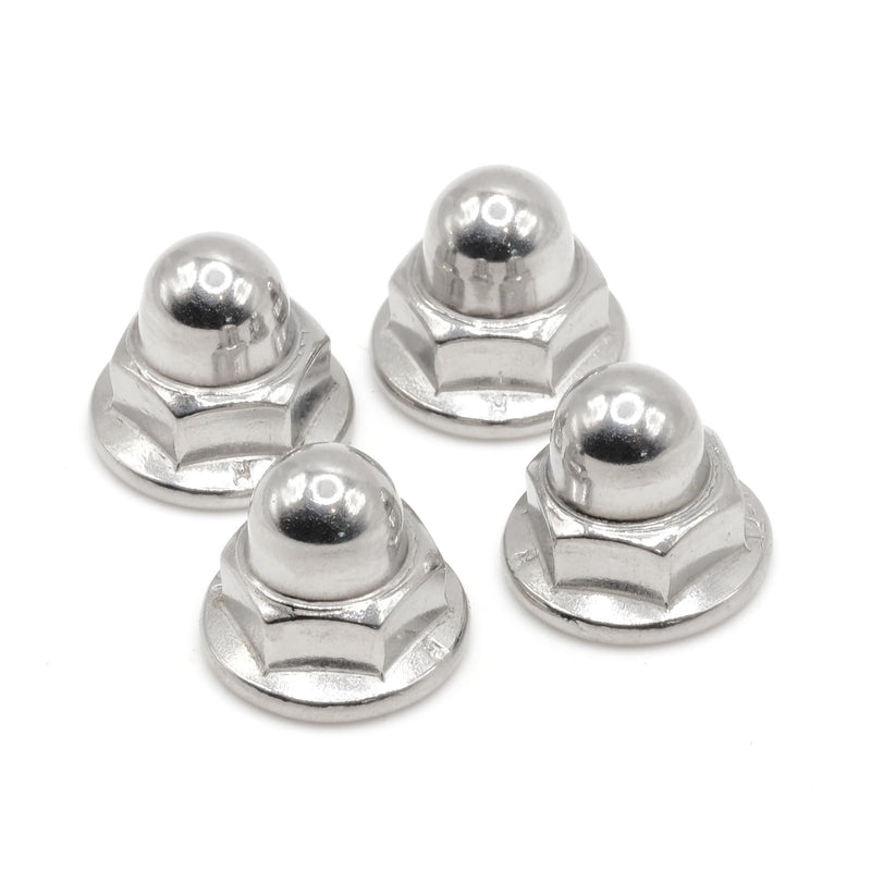 ReplacementScrews License Plate Retainer Screws/Nuts Compatible with Volvo OEM Part 968458 (Screws onto Existing Stud) - Tall Dome/Acorn Head with Flange - Stainless Steel Cap (Pack of 4)