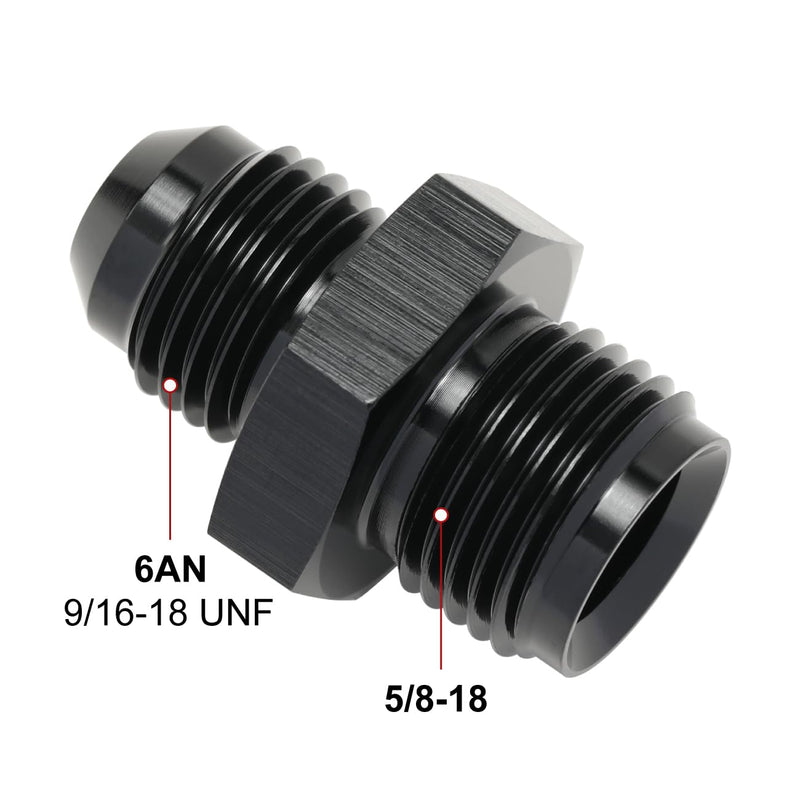 6AN Male to 5/8-18 Inverted Flare Adapter Fitting Connector Aluminum Black 6AN to 5/8-18 Inverted