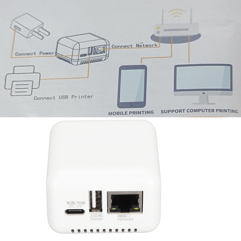 USB 2.0 Network Print Server, LAN Print Share Server for USB Printers Computer Print Server Adapter for or Later, for Android, for iOS (US Plug) US Plug