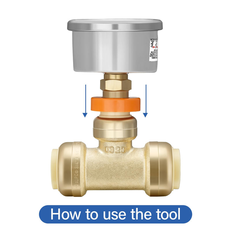 Push-to-Connect 2” Liquid Filled Pressure Gauge, 3/4 inch Pressure Gauge Tee