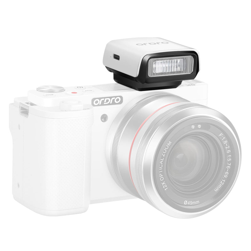 ORDRO FL-10 Mini Camera Flash Camera Flash Speedlite for Fuji/Sony/Nikon/Canon, Digital Film Cameras, Portable Mini hot Shoe Flashlight for DSLR Cameras (White)