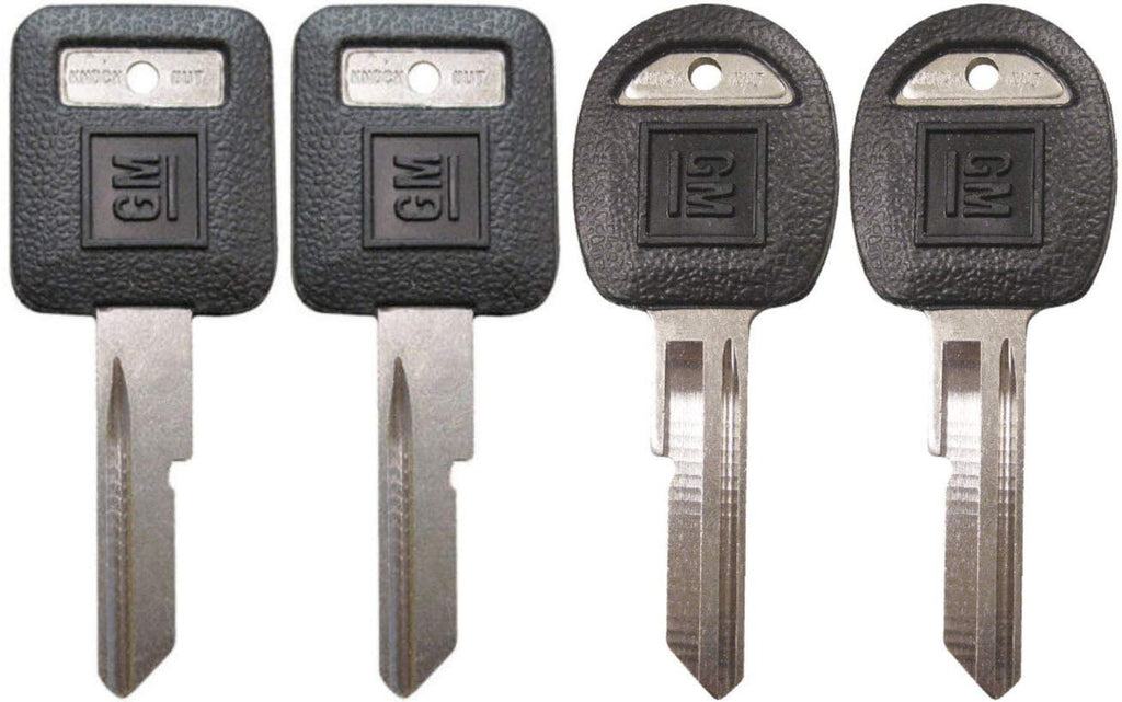 Strattec 4 Keys Set - New GM Logo OEM'E' Ignition +'H' Doors/Trunk Key Blanks Uncut 595198 + 595311 Fits Select GM Vehicles