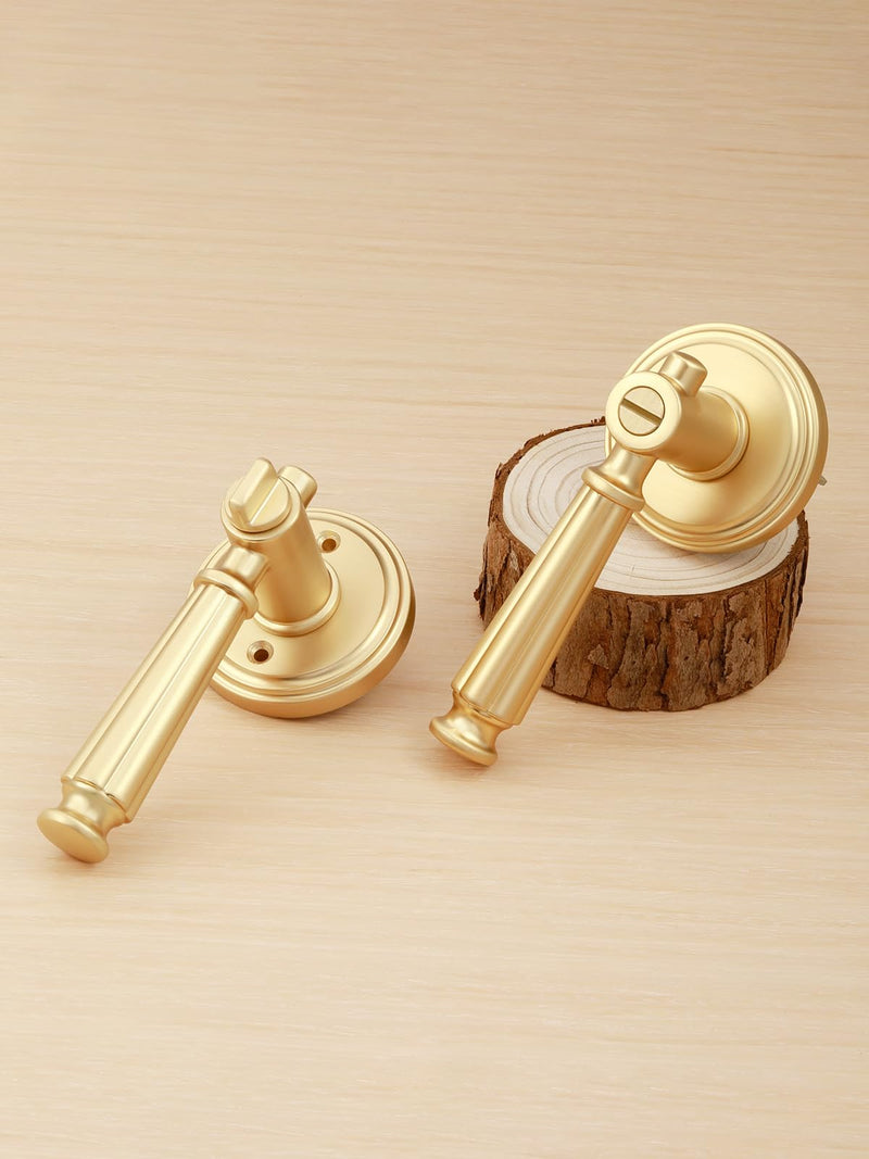 Brushed Gold Privacy Door Handle, Gold Door Lever Keyless DoorHandle | Interior Bedroom Bathroom Room DoorHandle, Aluminium Alloy Handle Lever, 1 Pack Brushed Gold