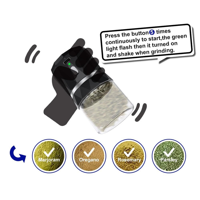 Mini Small Herb Grinder Electric, Spice Crusher With 2inx3.5inches 1.7oz/50ml Glass Jar, Portable Rechargeable Automatic