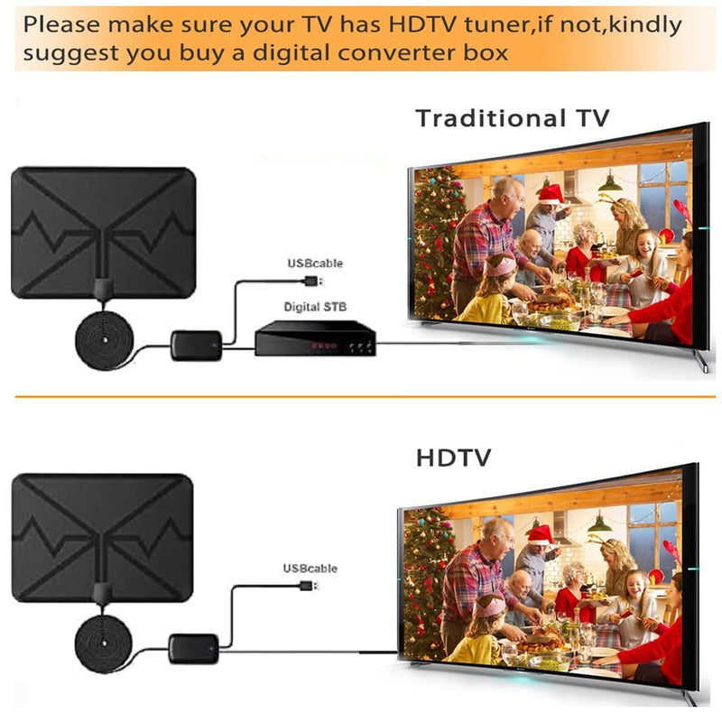 TV Antenna Indoor Long Range, Supports 4K 1080p Smart TV Signal Reception with Signal Amplifier 16ft HDTV Coax Cable Black