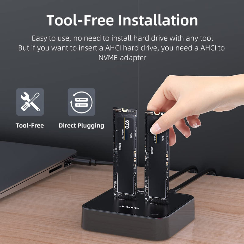 MAIWO Dual Bay M.2 NVMe Duplicator Cloner Dock, Support Max 2 x 4TB 20Gbps AHCI to NVMe Clone, PCIe SSD Read&Write&Clone for 2230/2242/2260/2280/22110 SSDs K3016P2