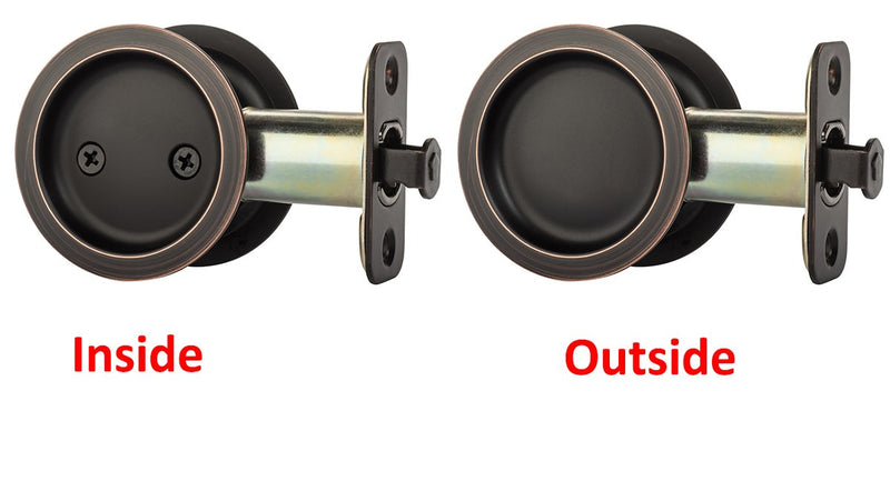 Dynasty Hardware Pocket Door Latch, Round Sliding Handle for Hall or Closet, Non-Locking Passage Pull, Easy Install Pocket Door Hardware, Aged Oil Rubbed Bronze Finish, 2-3/8" Backset, Universal Fit