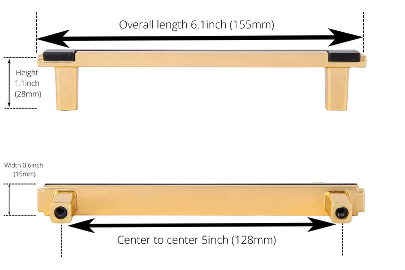 CAYBO 5 Inch Gold Drawer and Cabinet Handle Set – Unique Modern Kitchen Cabinet Pulls and Handles – Easy, DIY Installation, Includes 2 Sets of Screws – Gold and Black, 5 Pack 5 Pack 5"/128mm Gold Black