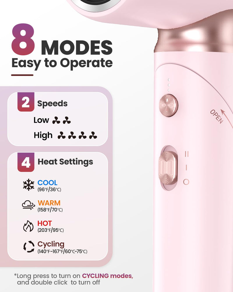  [AUSTRALIA] - Travel Hairdryer Dual Voltage-Foldable Hair Dryer Mini with Magnetic Diffuser Fast Drying, Portable Ionic Pink Hairdryers for Women,1300W, 100-240V, High-Speed