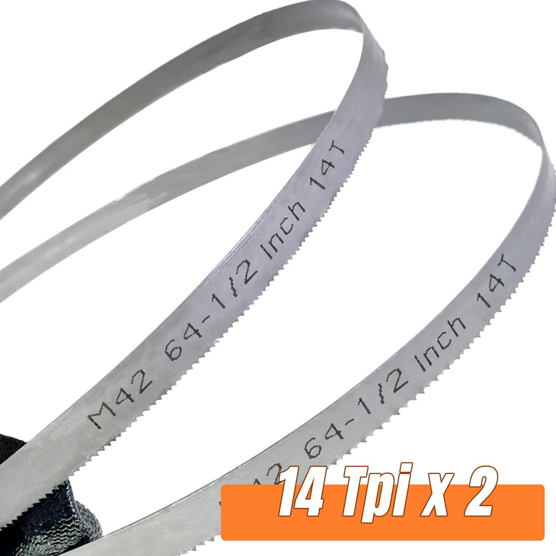 2 Pack 64-1/2 inch Band Saw Blades Metal Cutting, 64-1/2 x 1/2 x 0.02 Inch, Bandsaw Blades, Bi-Metal M42, 14 TPI 2 pcs 14 tpi