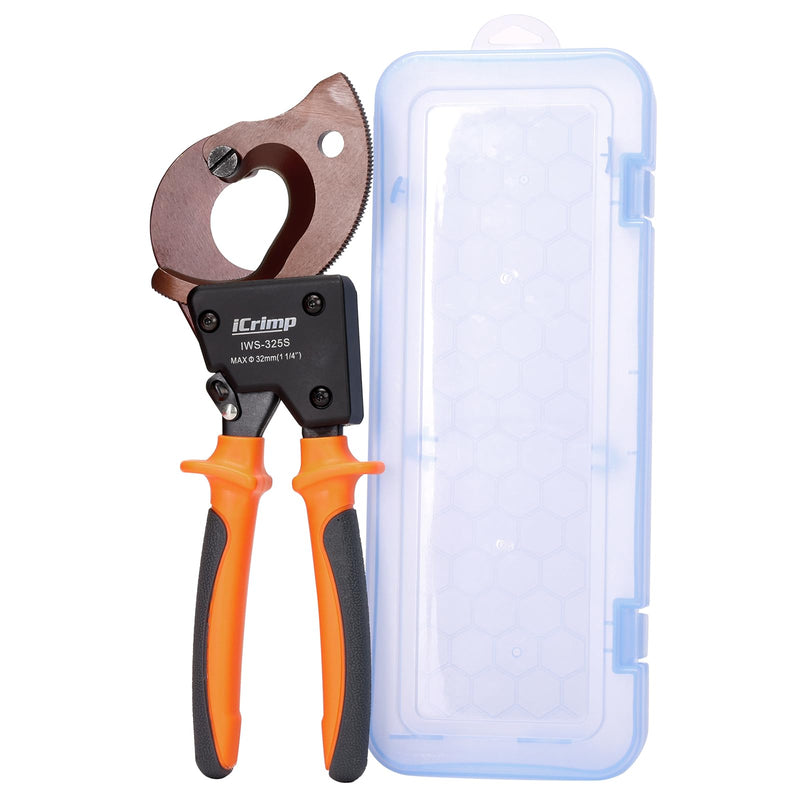iCrimp IWS-325S Heavy-Duty Cable Cutter for Max 32mm Wire | Spring steel blade, cuts electrical aluminum copper and multi-core cables, labor-saving ratchet, safety lock