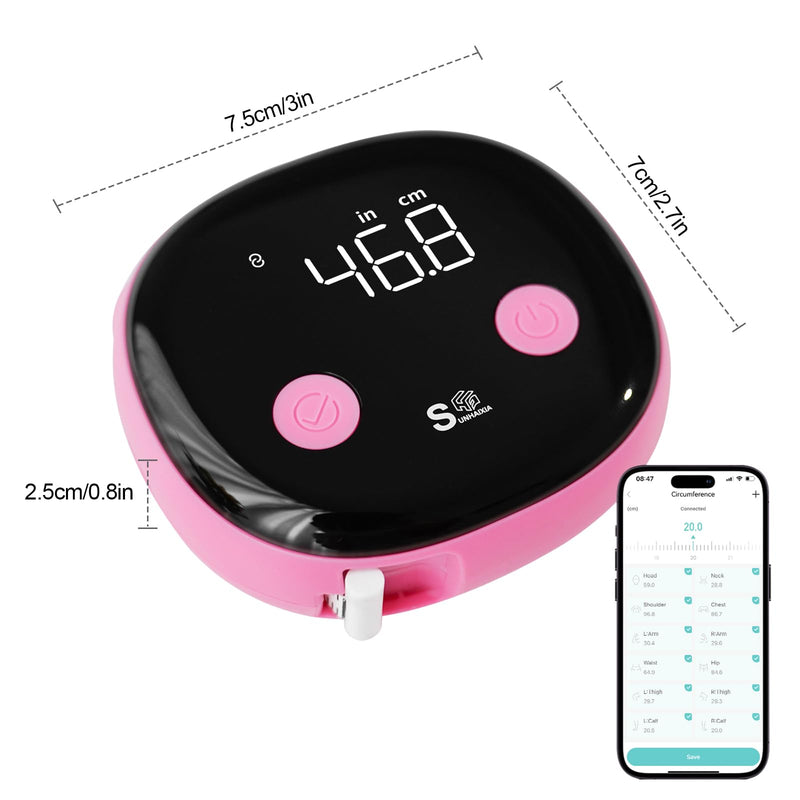 Fitdays Smart Body Tape Measure with Bluetooth Fitdays APP for Body Fat & Muscle Measurement, LED Display,Type-C,Unlimited Users (Pink) PINK