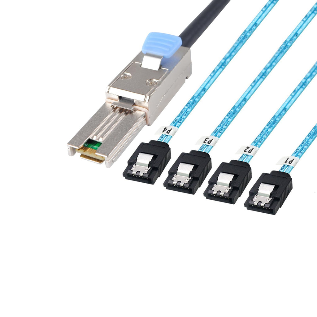 2PCS Mini SAS 26P SFF 8088 Male to 4 SATA 7Pin Female 1M 3.3FTCable with Latch,Mini SAS Host/Controller to 4 SATA Target/Backplane 3.3ft/2 PACK SFF-8088 to 4SATA