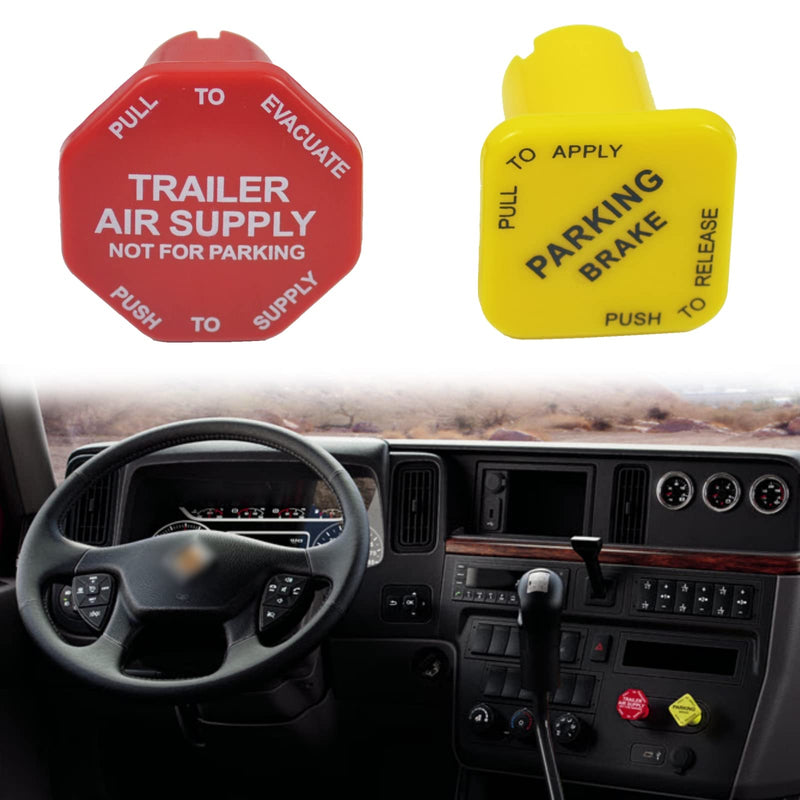 Parking Brake and Trailer Air Supply Mv-3 Knob Yellow & Red Fit for Peterbilt Kenworth Volvo Western Star Truck Replace Bendix 298818 298817