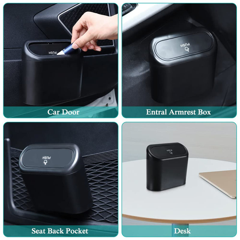 Accmor Car Trash Can with Lid, Leakproof Vehicle Garbage Organizer Holder Bin with 60 Pcs Trash Bags, Mini Auto Dustbin Interior Accessories Storage Container for SUV, Office, Home Black
