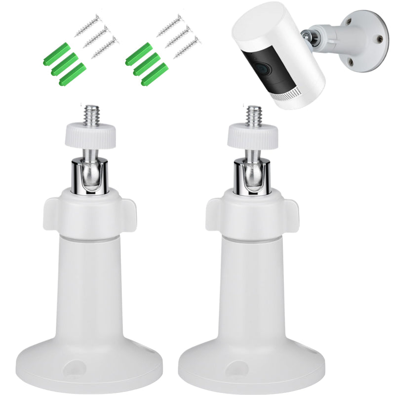 2 Pack Adjustable Wall Mount for Ring Stick Up Cam Wired/Battery and Ring Indoor Cam HD Security Camera, 360 Degree Adjustable Mounting Bracket for Camera with 1/4 Screw connector White (2 pack) 2 pack