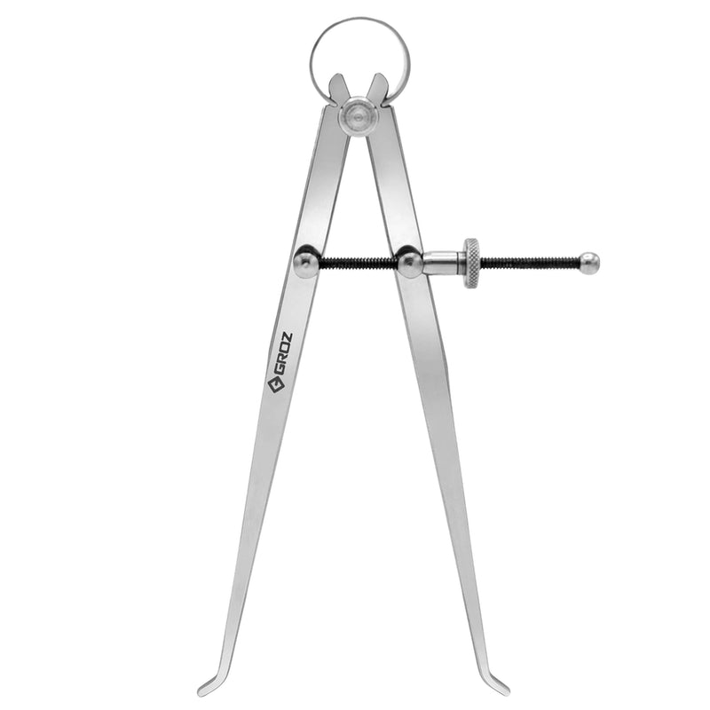 Groz 8" Spring Inside Caliper, 200mm Capacity, Selected Steel with Solid Adjusting Nut and Roller Pivot, Matte Finish, for Bore, Bushing and Pipe ID Measurement (01403) 8 Inch