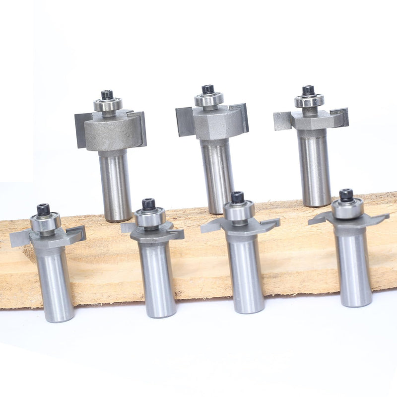 7Pcs T Slot Router Bit Set,1/2" Shank,3/32",1/8",5/32",1/4",5/16",1/2", and 5/8" Cutting Height T Trark Bit with Bearing,T-Slotting Cutter for Wood Slotting,Grooving 1/2"x 7Pcs